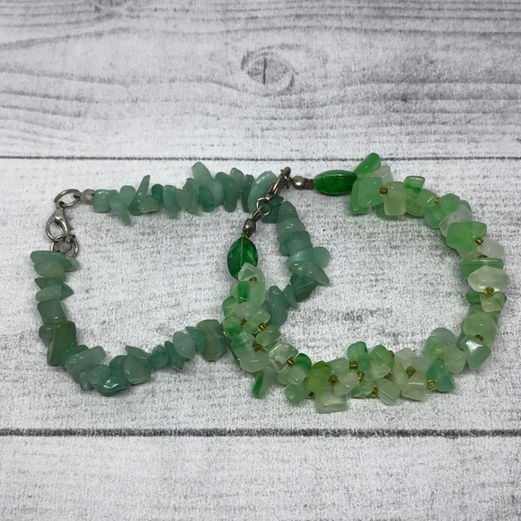 Bundle lot 2 natural green stone/gemstones artisan bracelets - Picture 2 of 6